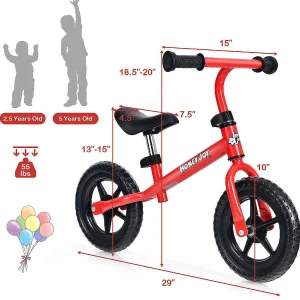 Honeyjoy Balance Bike No Pedal W/ Adjustable Handlebar & Seat Red<Oriental Trading Best