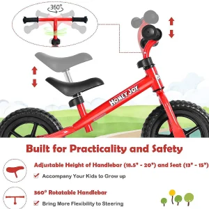 Honeyjoy Balance Bike No Pedal W/ Adjustable Handlebar & Seat Red<Oriental Trading Best