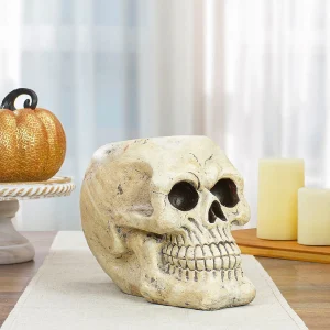 11" Ivory And Black Halloween Skull Tabletop Decoration<Oriental Trading Hot