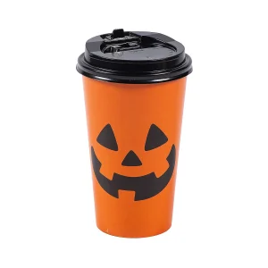 Jack-O'-Lantern Paper Coffee Cups With Lids - 12 Pc.<Oriental Trading Hot