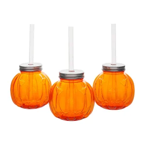 Jack-O'-Lantern-Shaped Reusable Bpa-Free Plastic Cups With Lids & Straws - 12 Ct.<Oriental Trading Best