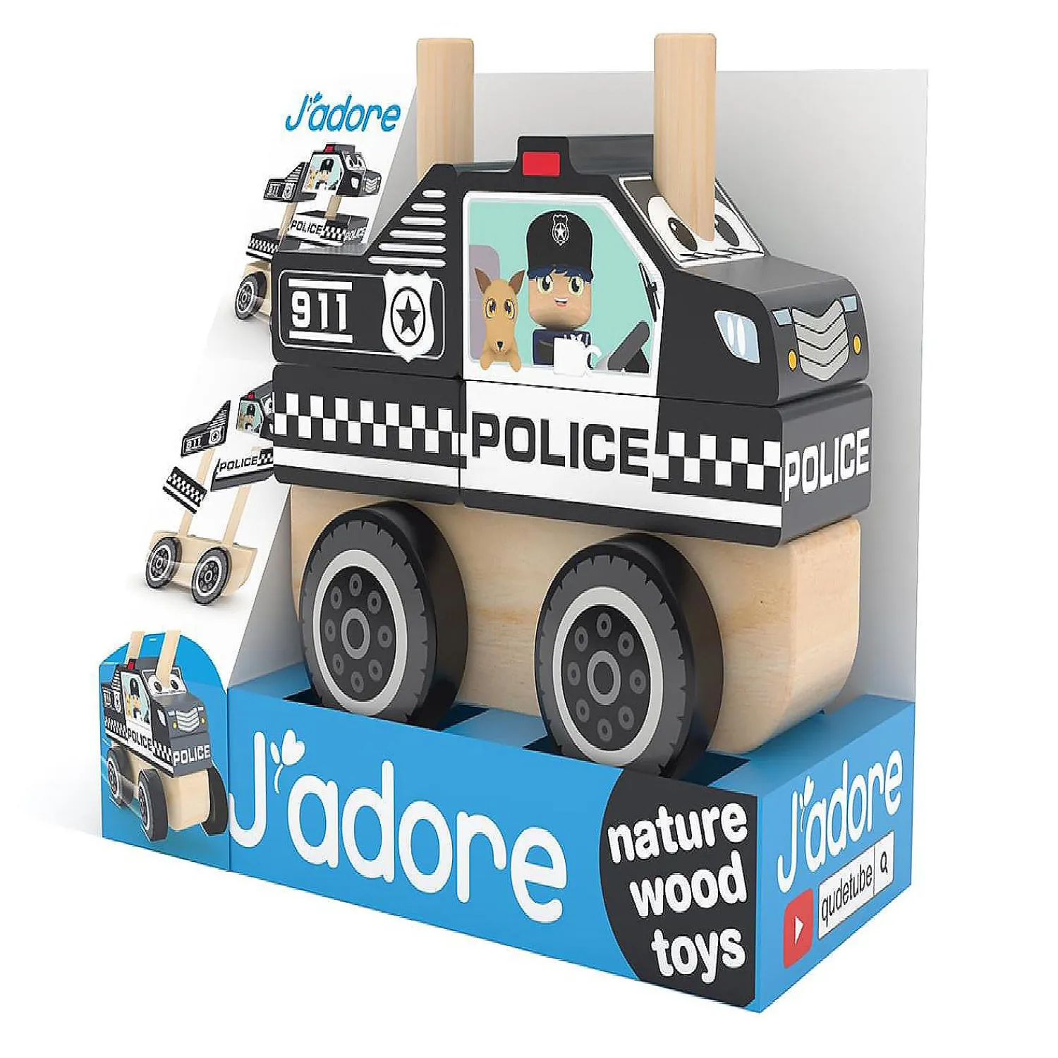 jadore_police_car_wooden__1.webp Oriental Trading Play Sets*J'Adore Police Car Wooden Stacking Toy