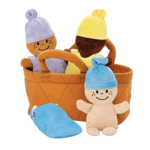 Oriental Trading Character Toys*Kovot 3 Plush Babies In Soft Carrier Basket - Squeeze To Hear Them Giggle - Removable Dress
