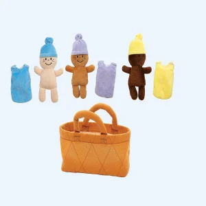 Oriental Trading Character Toys*Kovot 3 Plush Babies In Soft Carrier Basket - Squeeze To Hear Them Giggle - Removable Dress