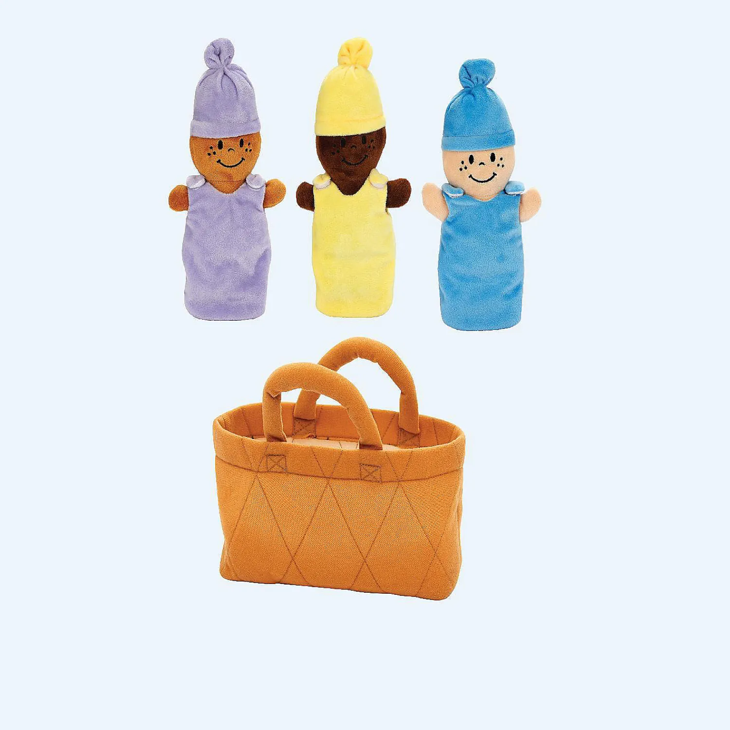 kovot__plush_babies_in_so_3.webp Oriental Trading Character Toys*Kovot 3 Plush Babies In Soft Carrier Basket - Squeeze To Hear Them Giggle - Removable Dress