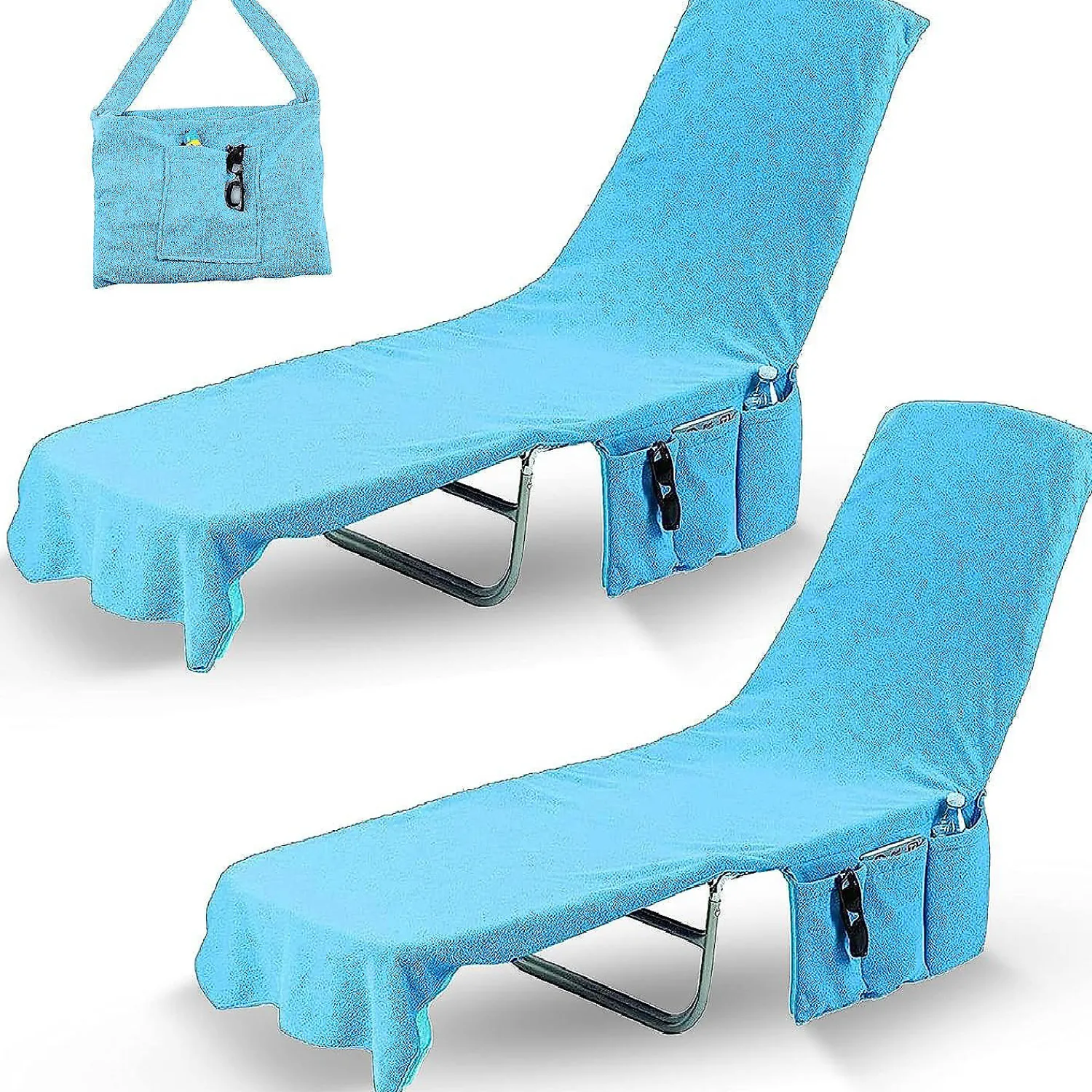 kovot_chaise_lounge_beach_0.webp Kovot Chaise Lounge Beach Chair Towel Cover With Pockets Light Blue 84 X 26 Inches 2 Pack<Oriental Trading Discount