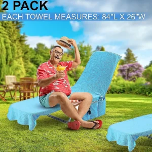 Kovot Chaise Lounge Beach Chair Towel Cover With Pockets Light Blue 84 X 26 Inches 2 Pack<Oriental Trading Discount