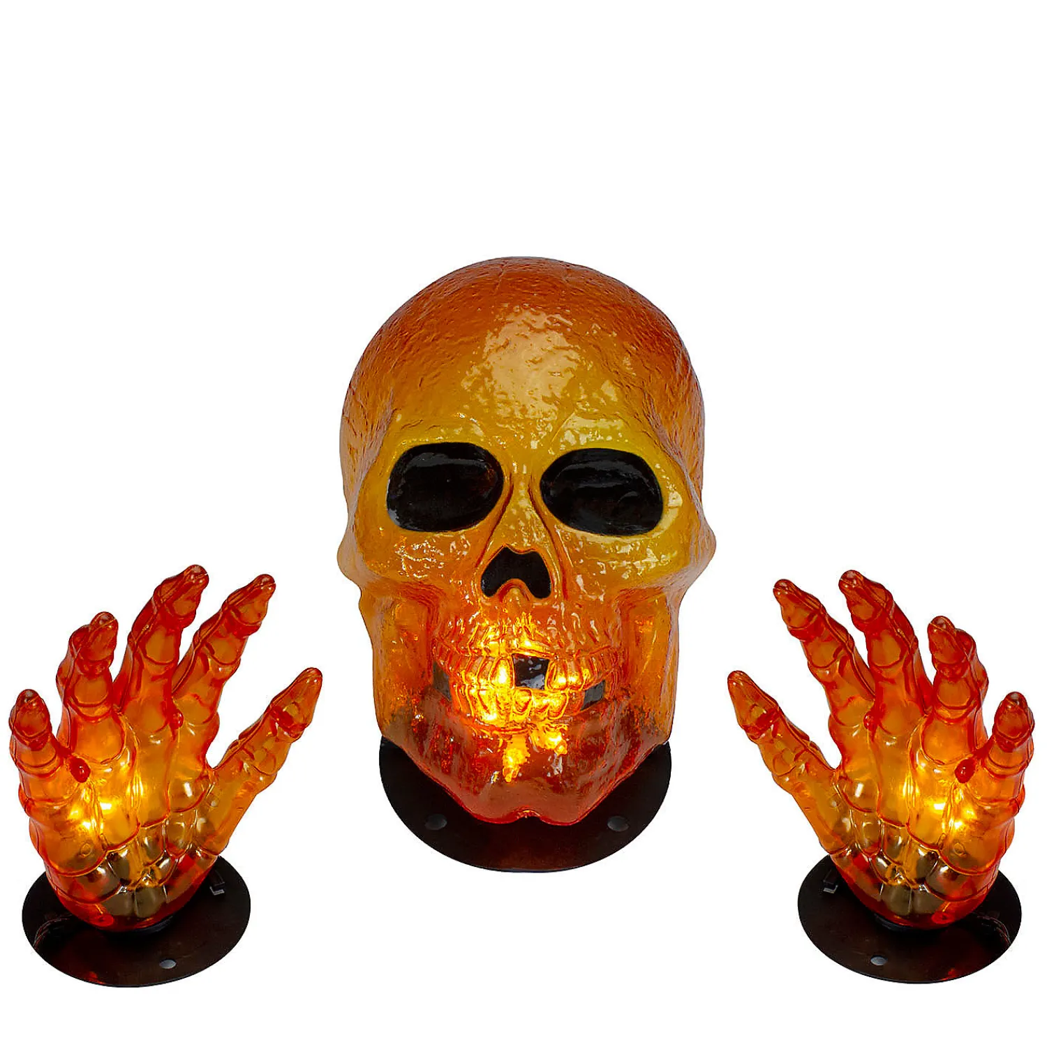 lighted_orange_skull_and_0.webp 8.5" Lighted Orange Skull And Hands Outdoor Halloween Decoration - 4Ft Black Wire<Oriental Trading Sale