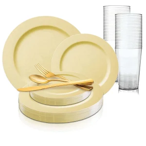 Matte Bright Yellow Round Disposable Plastic Dinnerware Value Set (20 Settings)<Oriental Trading Flash Sale
