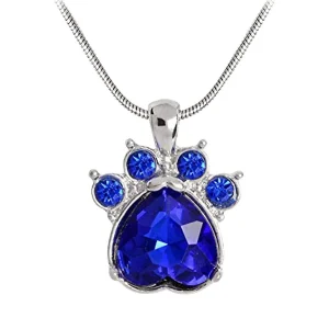 Oriental Trading Necklaces*Maya's Grace 12 Months Birthstone Rhinestone Paw Print Crystals Gemstone Pendant Stainless Steel Chain Necklace For Women Birthstone September - Sapphire