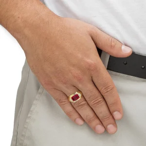 Oriental Trading Rings*Men's 2.77 Tcw Red Ruby Gold-Plated Ring