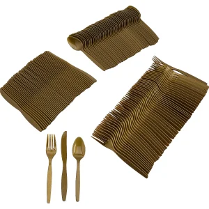 Metallic Gold Rolled Cutlery Kit For 100 Guests<Oriental Trading Cheap