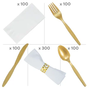 Metallic Gold Rolled Cutlery Kit For 100 Guests<Oriental Trading Cheap