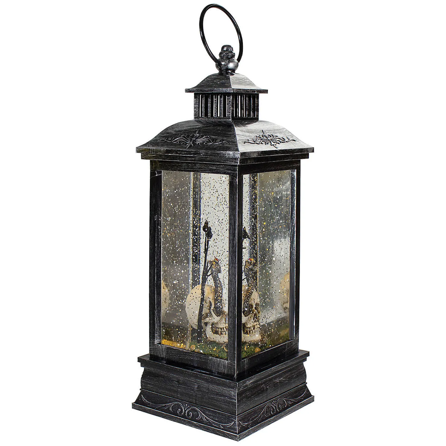 northlight__black_and_bru_1.webp Northlight 11" Black And Brushed Silver Led Skull Head Halloween Snow Globe Lantern<Oriental Trading Hot