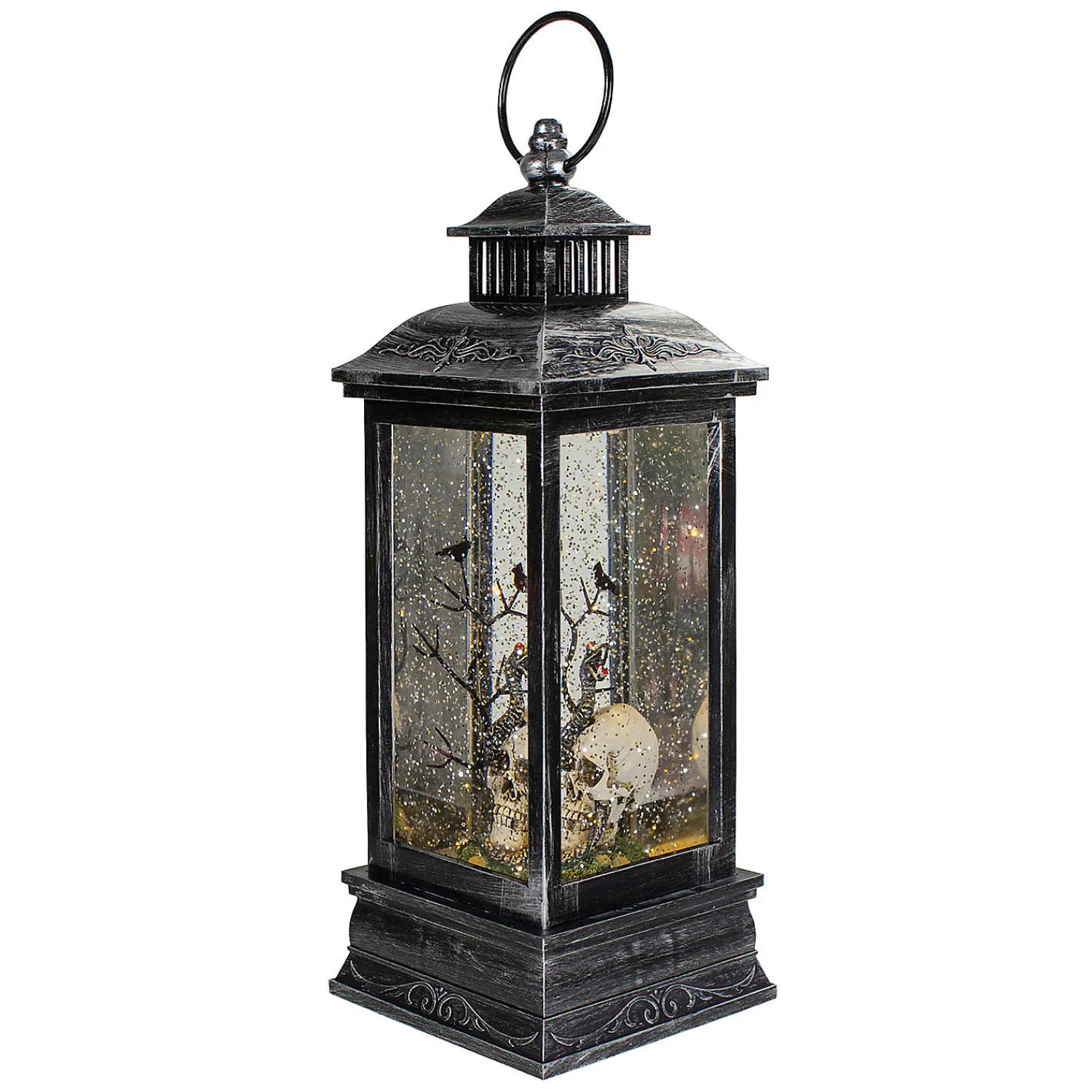 northlight__black_and_bru_3.webp Northlight 11" Black And Brushed Silver Led Skull Head Halloween Snow Globe Lantern<Oriental Trading Hot
