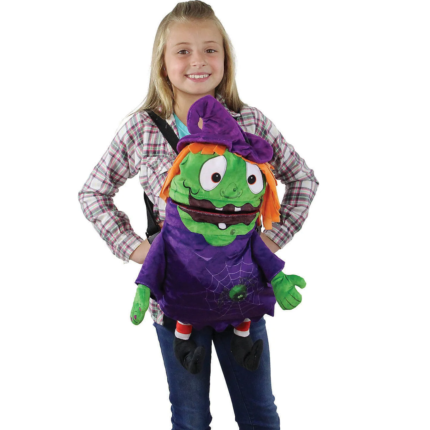 northlight__purple_and_gr_1.webp Northlight 23" Purple And Green Witch Unisex Child Trick Or Treat Halloween Bag Costume Accessory<Oriental Trading Hot