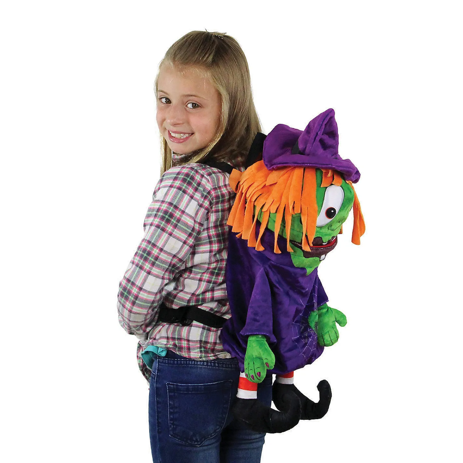 northlight__purple_and_gr_2.webp Northlight 23" Purple And Green Witch Unisex Child Trick Or Treat Halloween Bag Costume Accessory<Oriental Trading Hot
