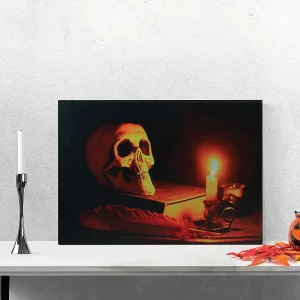 Northlight Black And Orange Led Lighted Skull Halloween Wall Art 12