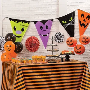 Orange & Black Striped Halloween Plastic Tablecloth Roll<Oriental Trading Clearance