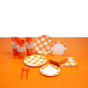 Orange Plaid Tableware Kit For 8 Guests<Oriental Trading Cheap