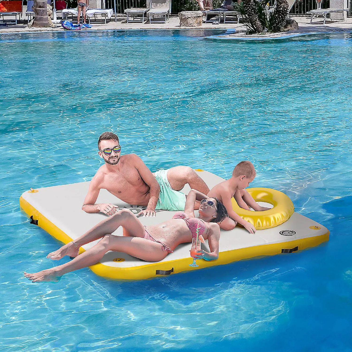 outsunny_water_inflatable_3.webp Outsunny Water Inflatable Floating Dock Inflatable Platform Island Large Floating Mat With Air Pump And Backpack For Pool Beach Ocean White<Oriental Trading Online