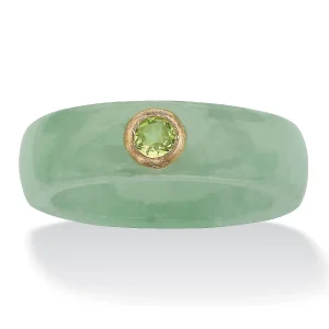 Oriental Trading Rings*Palmbeach Jewelry 10K Yellow Gold Round Genuine Green Peridot Genuine Jade Bezel Set Ring Sizes 5-10