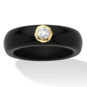 Oriental Trading Rings*Palmbeach Jewelry 10K Yellow Gold Round Genuine Topaz Black Genuine Jade Bezel Set Ring Sizes 5-10