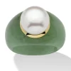 Oriental Trading Rings*Palmbeach Jewelry 10K Yellow Gold Round Genuine Cultured Freshwater Pearl And Genuine Green Jade Ring Sizes 6-10