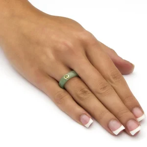 Oriental Trading Rings*Palmbeach Jewelry 10K Yellow Gold Round Genuine Green Peridot Genuine Jade Bezel Set Ring Sizes 5-10
