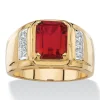 Oriental Trading Rings*Palmbeach Jewelry Men's 18K Yellow Gold Plated Cushion Cut Red Genuine Garnet Round Genuine Diamond Ring (1/5 Cttw, I Color, I3 Clarity)