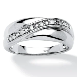 Oriental Trading Rings*Palmbeach Jewelry Men's Platinum-Plated Sterling Silver Round Genuine Diamond Wedding Band Ring (1/8 Cttw, I Color, I3 Clarity) Sizes 8-16