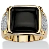 Oriental Trading Rings*Palmbeach Jewelry Men's Yellow Gold-Plated Cushion Natural Black Onyx And Round Cubic Zirconia Ring Sizes 8-16