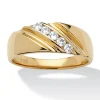 Oriental Trading Rings*Palmbeach Jewelry Men's Yellow Gold-Plated Sterling Silver Round Cubic Zirconia Diagonal Wedding Band Ring (1.5Mm) Sizes 8-16
