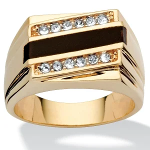 Oriental Trading Rings*Palmbeach Jewelry Men's Yellow Gold-Plated Emerald Natural Black Onyx And Round Crystal Ring Sizes 8-13