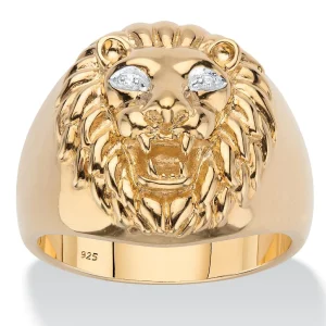 Oriental Trading Rings*Palmbeach Jewelry Men's Yellow Gold-Plated Sterling Silver Genuine Diamond Accent Lion's Head Ring Sizes 8-16