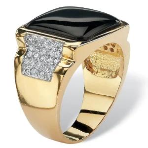 Oriental Trading Rings*Palmbeach Jewelry Men's Yellow Gold-Plated Cushion Natural Black Onyx And Round Cubic Zirconia Ring Sizes 8-16