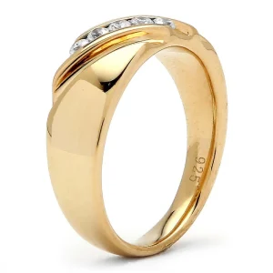 Oriental Trading Rings*Palmbeach Jewelry Men's Yellow Gold-Plated Sterling Silver Round Cubic Zirconia Diagonal Wedding Band Ring (1.5Mm) Sizes 8-16