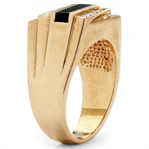 Oriental Trading Rings*Palmbeach Jewelry Men's Yellow Gold-Plated Emerald Natural Black Onyx And Round Crystal Ring Sizes 8-13