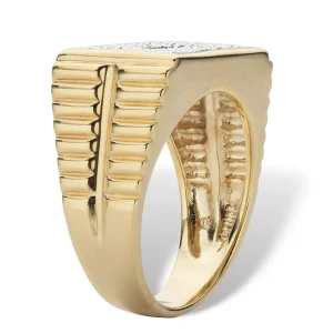 Oriental Trading Rings*Palmbeach Jewelry Men's Yellow Gold-Plated Genuine Diamond Accent Watchband Style Ring Sizes 8-16