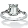 Oriental Trading Rings*Palmbeach Jewelry Platinum-Plated Sterling Silver Emerald Cut Genuine Aquamarine Scrolling Shank Ring Sizes 5-10