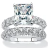 Oriental Trading Rings*Palmbeach Jewelry Platinum-Plated Emerald Cut Cubic Zirconia Bridal Ring Set Sizes 5-10