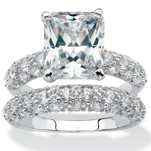 Oriental Trading Rings*Palmbeach Jewelry Platinum-Plated Emerald Cut Cubic Zirconia Bridal Ring Set Sizes 5-10