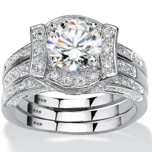 Oriental Trading Rings*Palmbeach Jewelry Platinum-Plated Sterling Silver Round Cubic Zirconia Jacket Bridal Ring Set Sizes 5-10