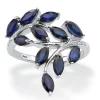 Oriental Trading Rings*Palmbeach Jewelry Platinum-Plated Sterling Silver Marquise Cut Genuine Blue Sapphire And Diamond Accent Leaf Ring Sizes 6-10