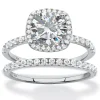 Oriental Trading Rings*Palmbeach Jewelry Platinum-Plated Sterling Silver Round Cubic Zirconia Halo Bridal Ring Set Sizes 6-10