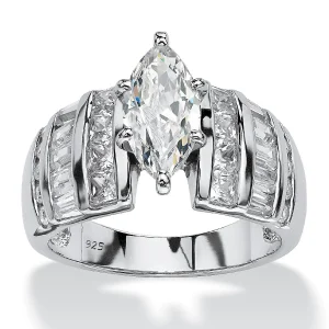 Oriental Trading Rings*Palmbeach Jewelry Platinum-Plated Sterling Silver Marquise Cut Cubic Zirconia Channel Set Engagement Ring Sizes 7-12