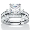Oriental Trading Rings*Palmbeach Jewelry Platinum-Plated Sterling Silver Princess Cut Cubic Zirconia Bridal Ring Set Sizes 6-10
