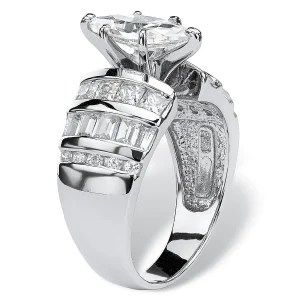 Oriental Trading Rings*Palmbeach Jewelry Platinum-Plated Sterling Silver Marquise Cut Cubic Zirconia Channel Set Engagement Ring Sizes 7-12