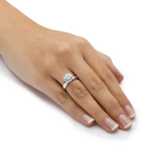 Oriental Trading Rings*Palmbeach Jewelry Platinum-Plated Sterling Silver Round Cubic Zirconia Solitaire Engagement Ring Sizes 5-10