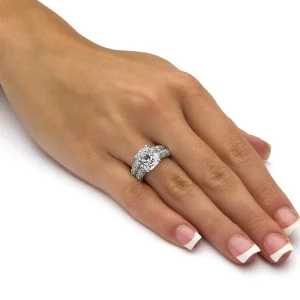Oriental Trading Rings*Palmbeach Jewelry Platinum-Plated Emerald Cut Cubic Zirconia Bridal Ring Set Sizes 5-10